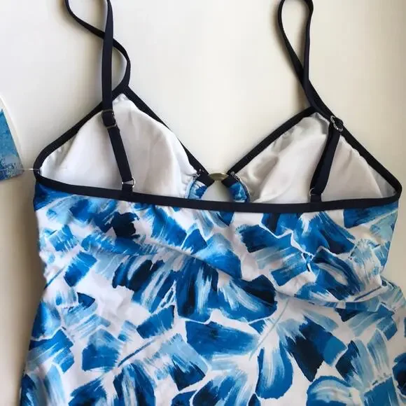 NWT Nautica Blue and White Tankini Swim Top - Picture 5 of 7